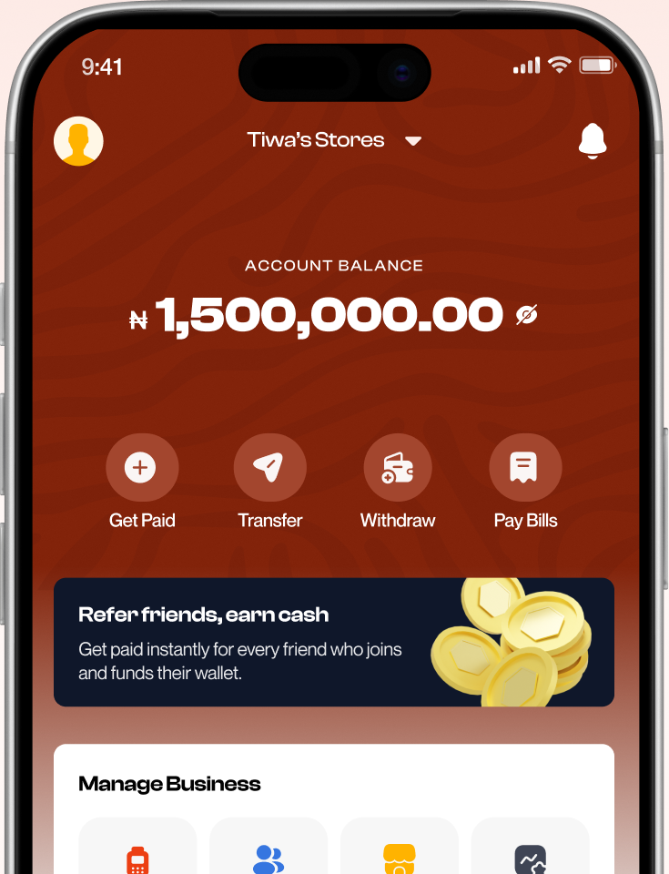 The Cashbridge Business app home screen