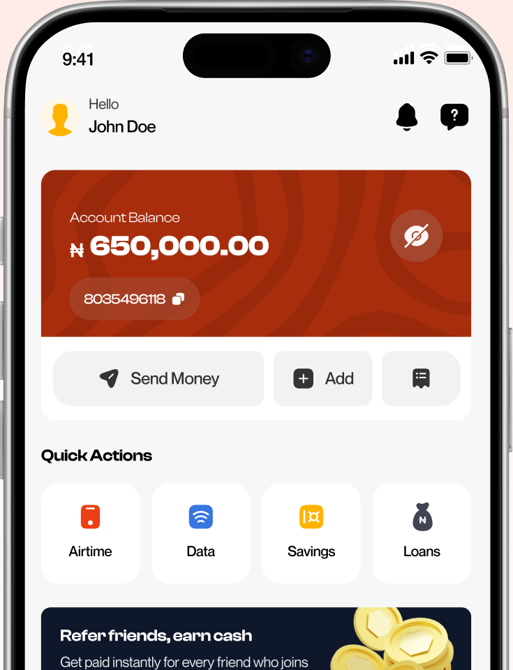 The Cashbridge Personal app home screen